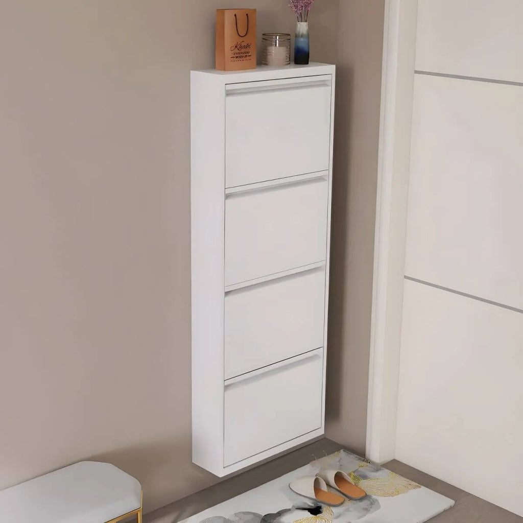 Modern Metal Wall-Mounted Shoe Cabinet with Adjustable Shelves