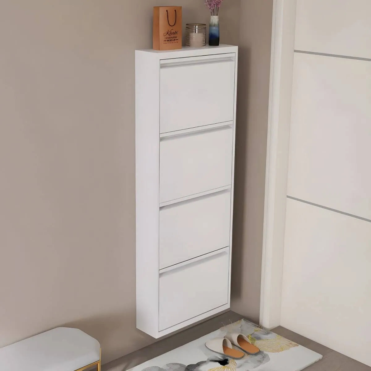 Modern Metal Wall-Mounted Shoe Cabinet with Adjustable Shelves