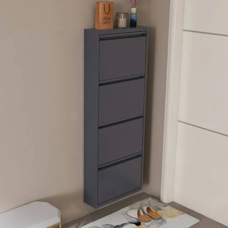 Modern Metal Wall-Mounted Shoe Cabinet with Adjustable Shelves