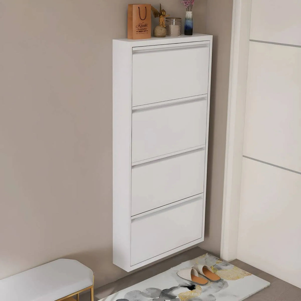 Modern Metal Wall-Mounted Shoe Cabinet with Adjustable Shelves