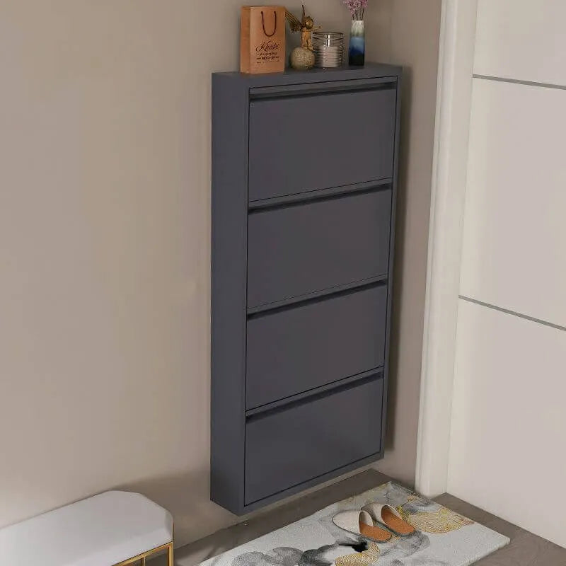 Modern Metal Wall-Mounted Shoe Cabinet with Adjustable Shelves