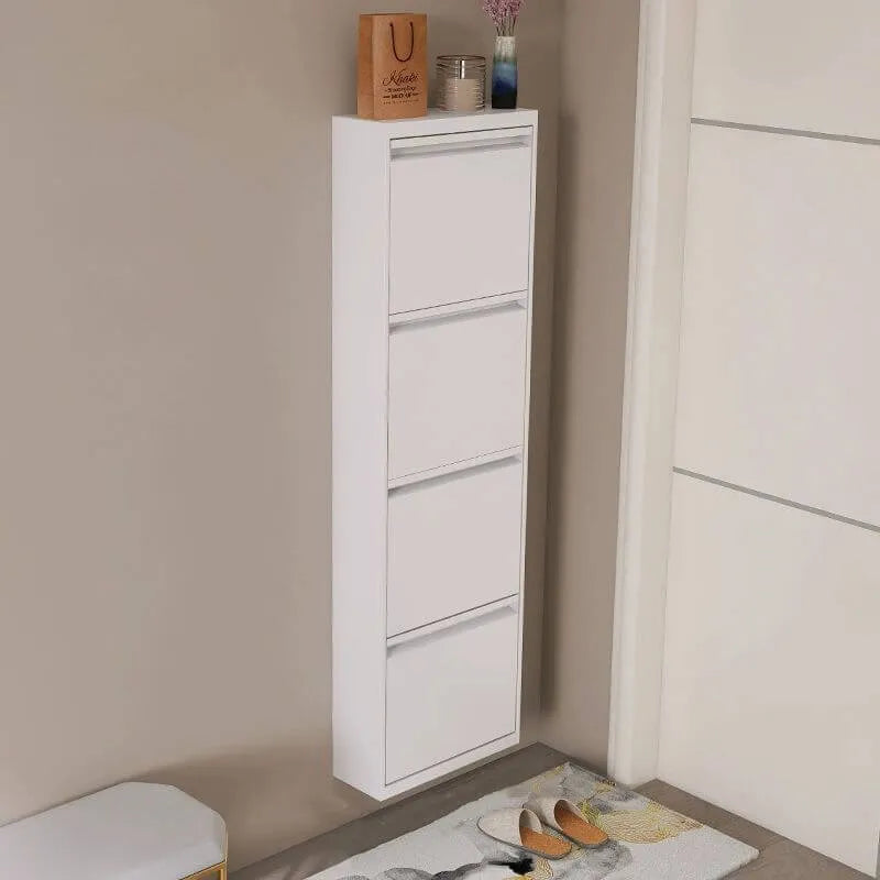 Modern Metal Wall-Mounted Shoe Cabinet with Adjustable Shelves