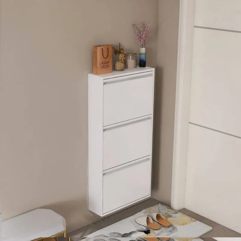 Modern Metal Wall-Mounted Shoe Cabinet with Adjustable Shelves