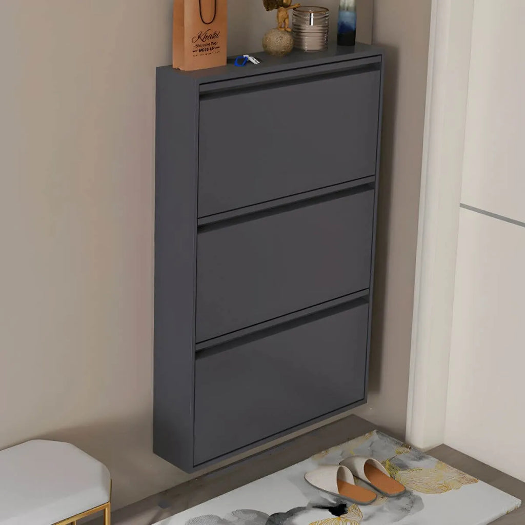 Modern Metal Wall-Mounted Shoe Cabinet with Adjustable Shelves
