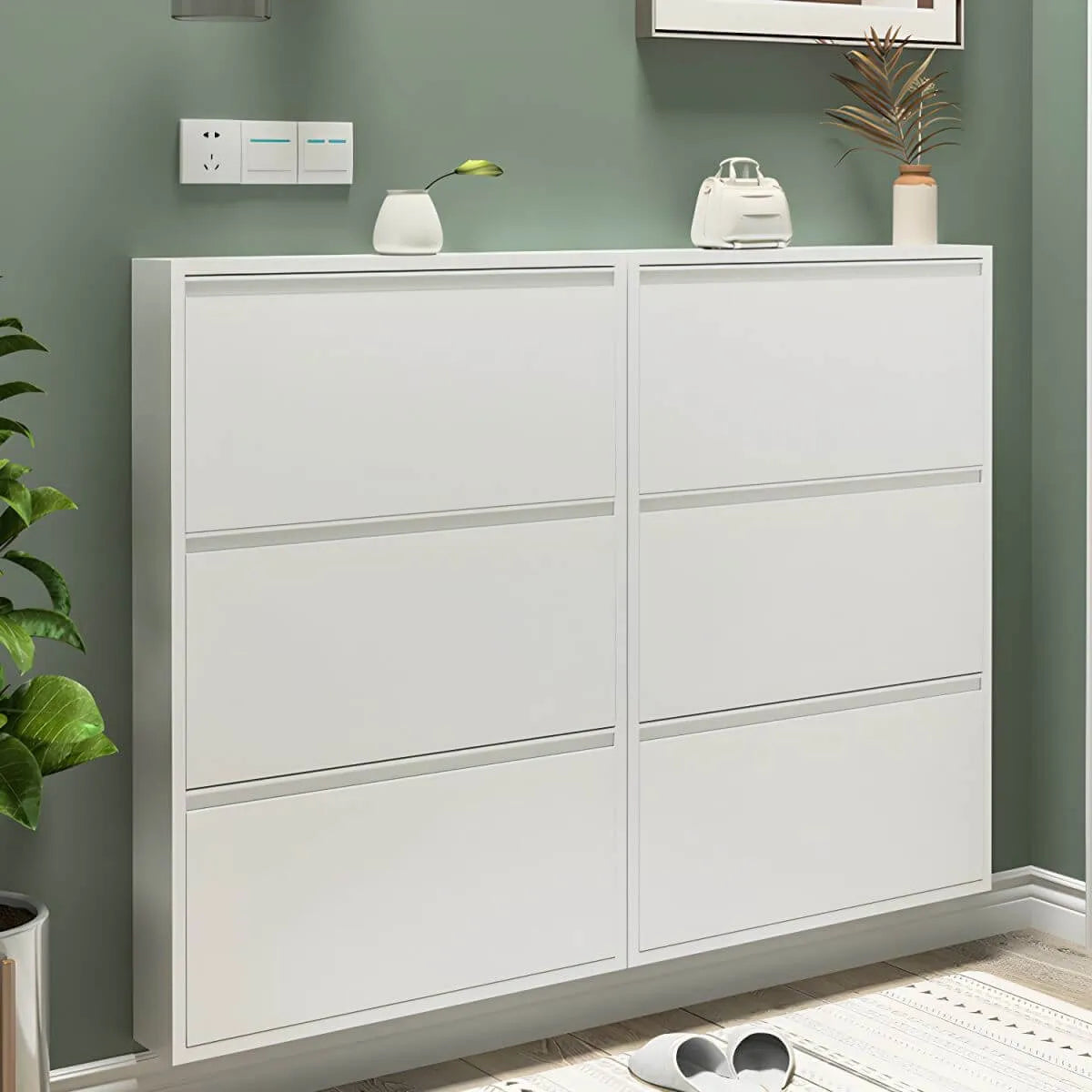 Modern Metal Wall-Mounted Shoe Cabinet with Adjustable Shelves Main Product Image Main image