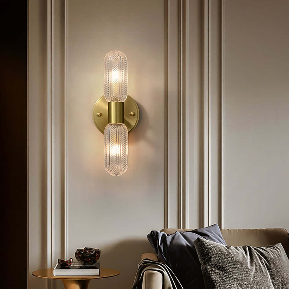 Modern Metal Wall Sconce with Glass Shades and Up Down Lighting