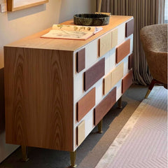 Modern Minimalist Entryway Cabinet with Unique Wood Design