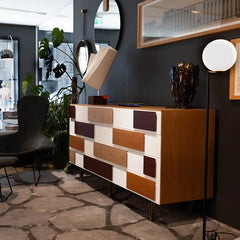 Modern Minimalist Entryway Cabinet with Unique Wood Design