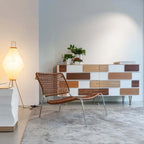 Modern Minimalist Entryway Cabinet with Unique Wood Design