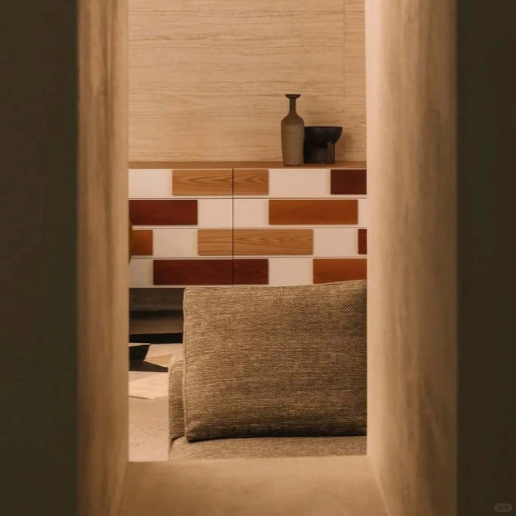 Modern Minimalist Entryway Cabinet with Unique Wood Design