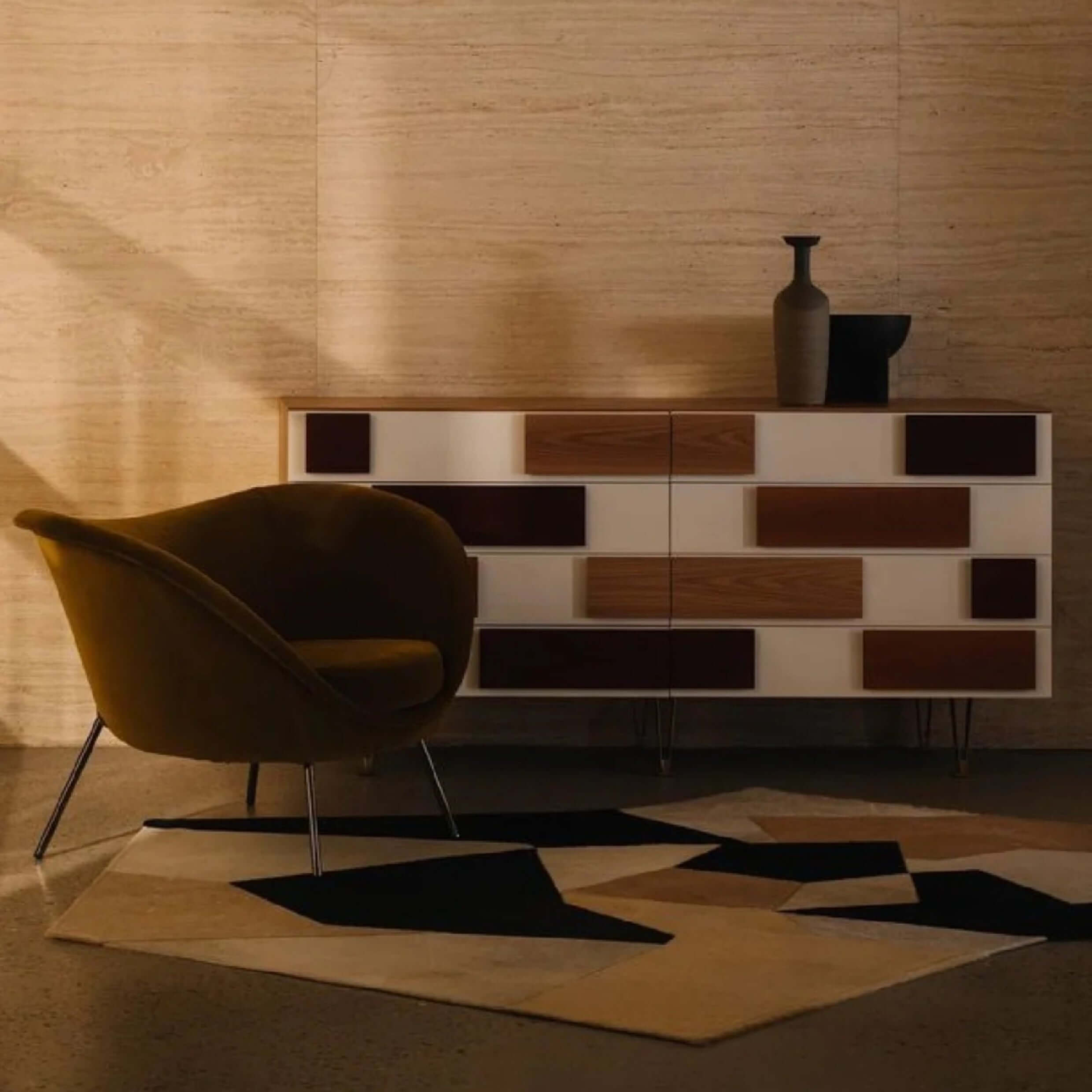 Modern Minimalist Entryway Cabinet with Unique Wood Design