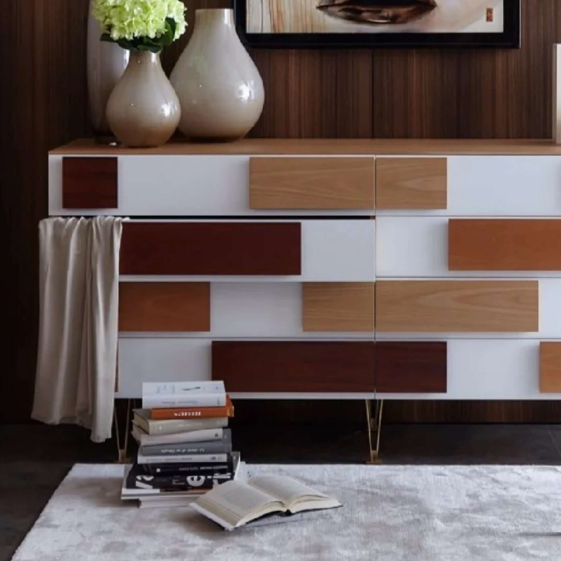 Modern Minimalist Entryway Cabinet with Unique Wood Design