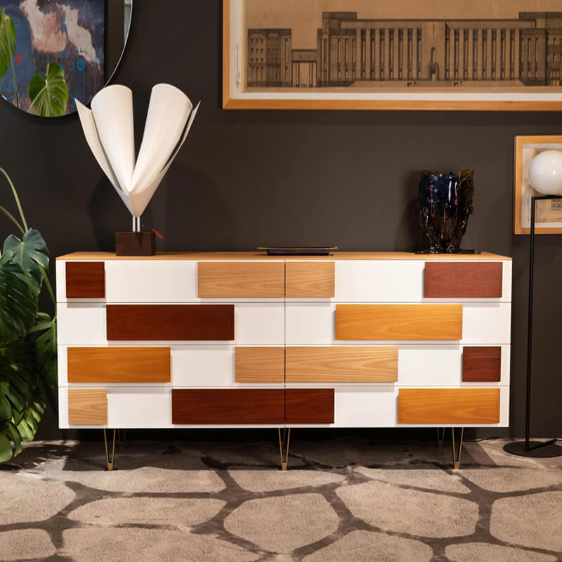 Modern Minimalist Entryway Cabinet with Unique Wood Design Main Product Image