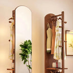 Modern Mirrored Hall Tree with Open Shelves & Rotating Hooks