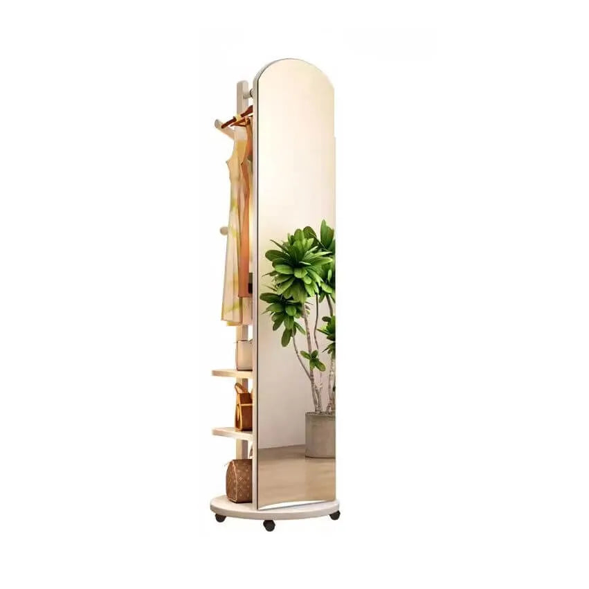 Modern Mirrored Hall Tree with Open Shelves & Rotating Hooks