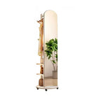 Modern Mirrored Hall Tree with Open Shelves & Rotating Hooks