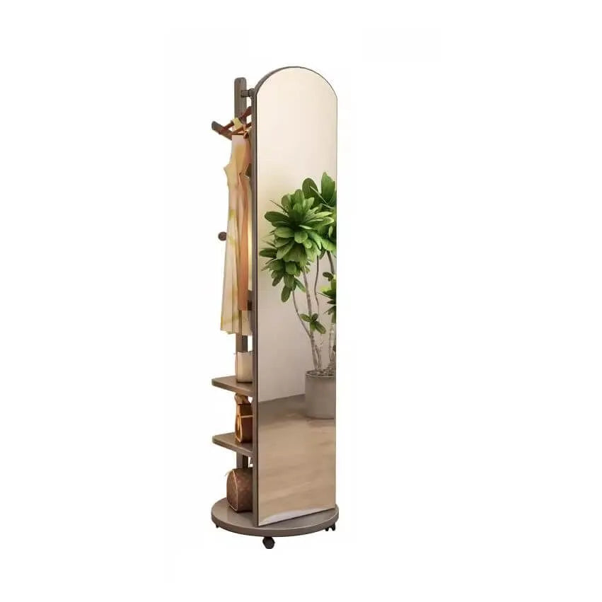 Modern Mirrored Hall Tree with Open Shelves & Rotating Hooks