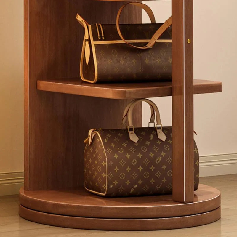 Modern Mirrored Hall Tree with Open Shelves & Rotating Hooks