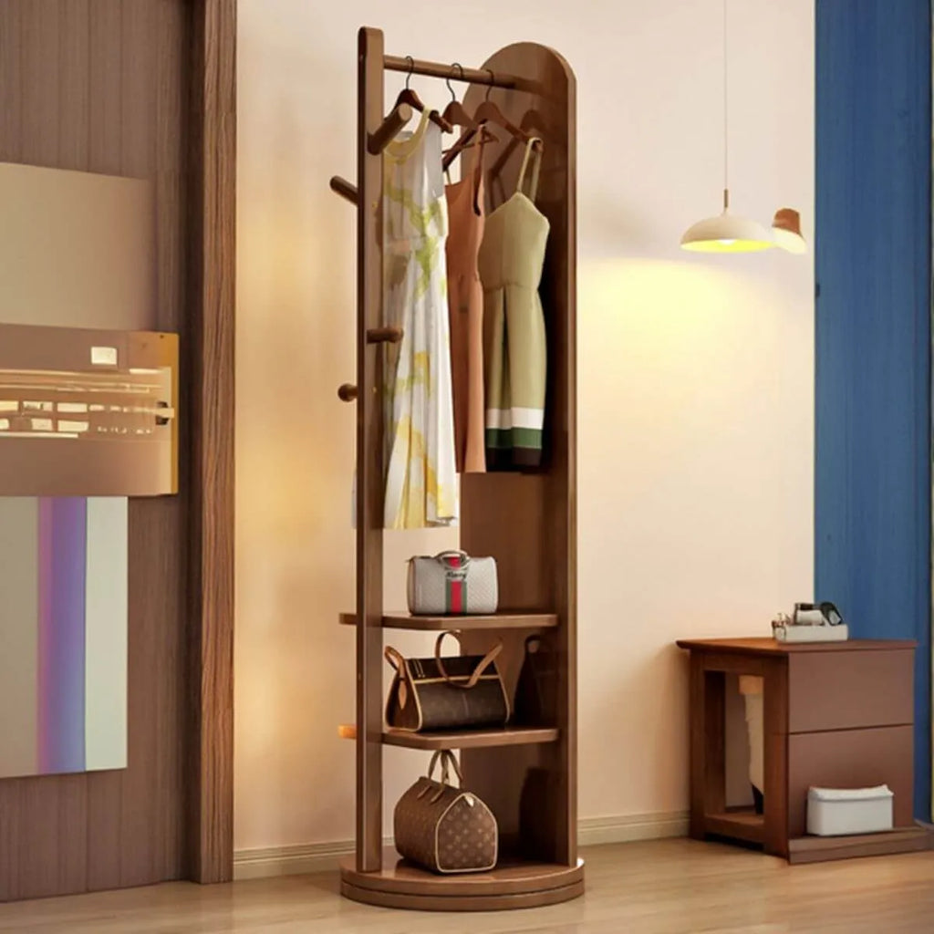 Modern Mirrored Hall Tree with Open Shelves & Rotating Hooks