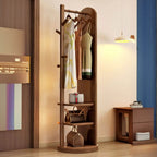 Modern Mirrored Hall Tree with Open Shelves & Rotating Hooks