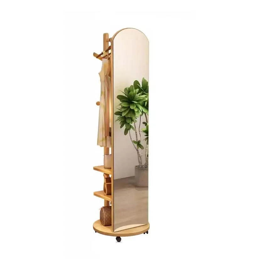 Modern Mirrored Hall Tree with Open Shelves & Rotating Hooks