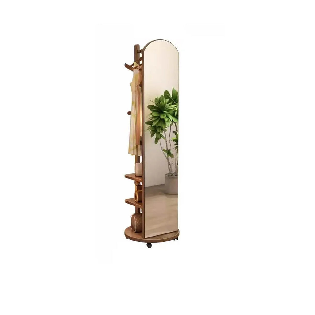 Modern Mirrored Hall Tree with Open Shelves & Rotating Hooks