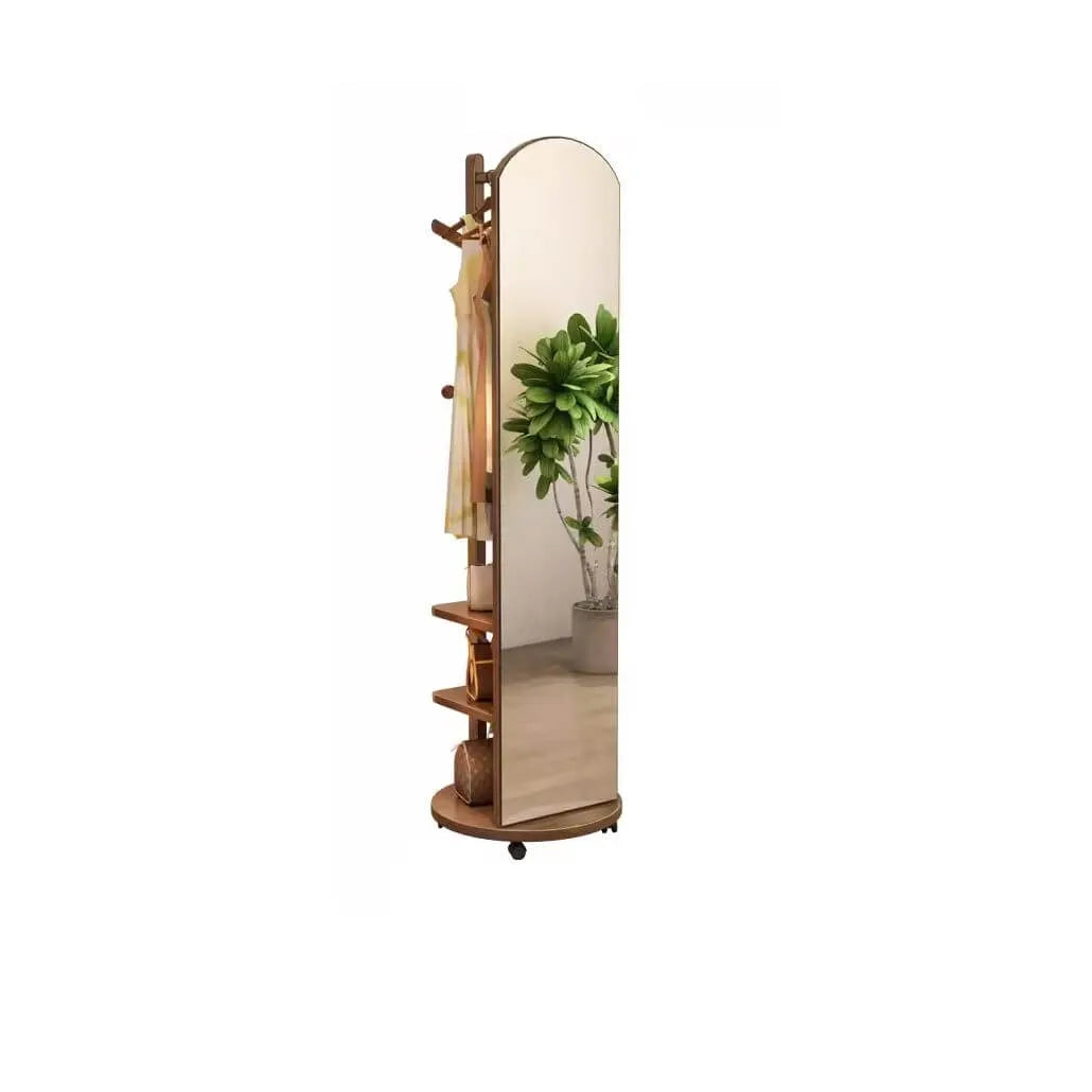 Modern Mirrored Hall Tree with Open Shelves & Rotating Hooks