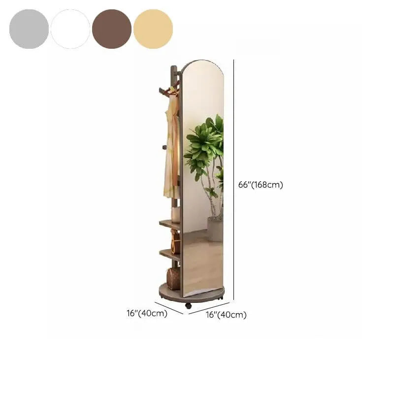 Modern Mirrored Hall Tree with Open Shelves & Rotating Hooks Dimensions