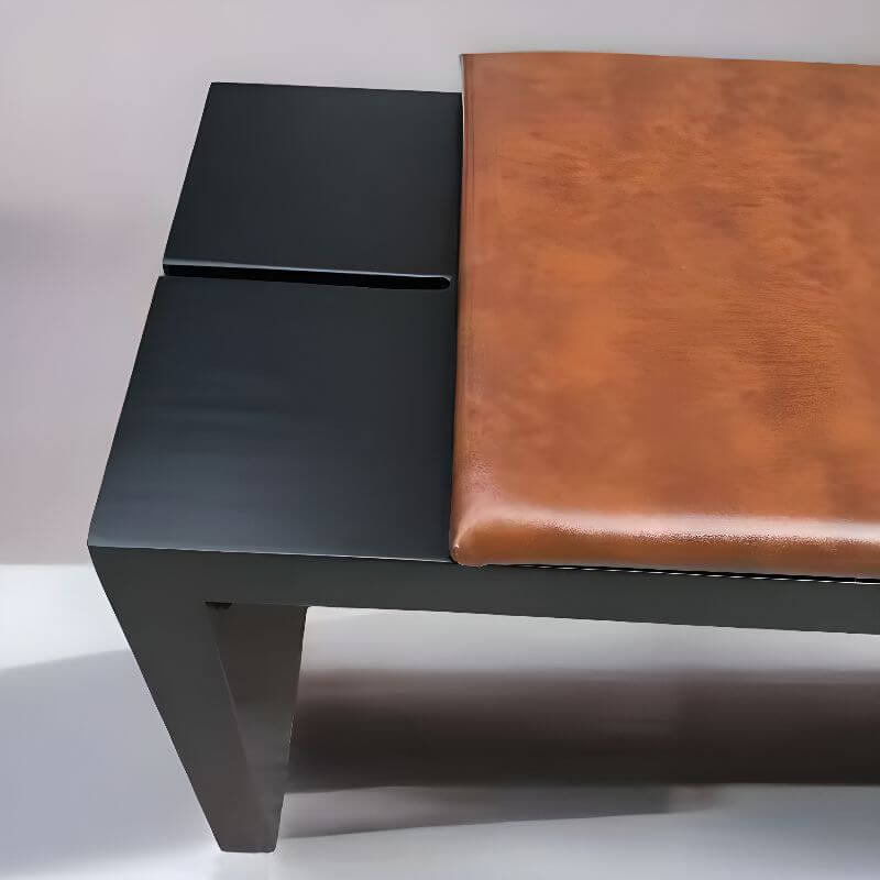 Modern Modular Upholstered Bench with Wood Legs and Leather Cushion