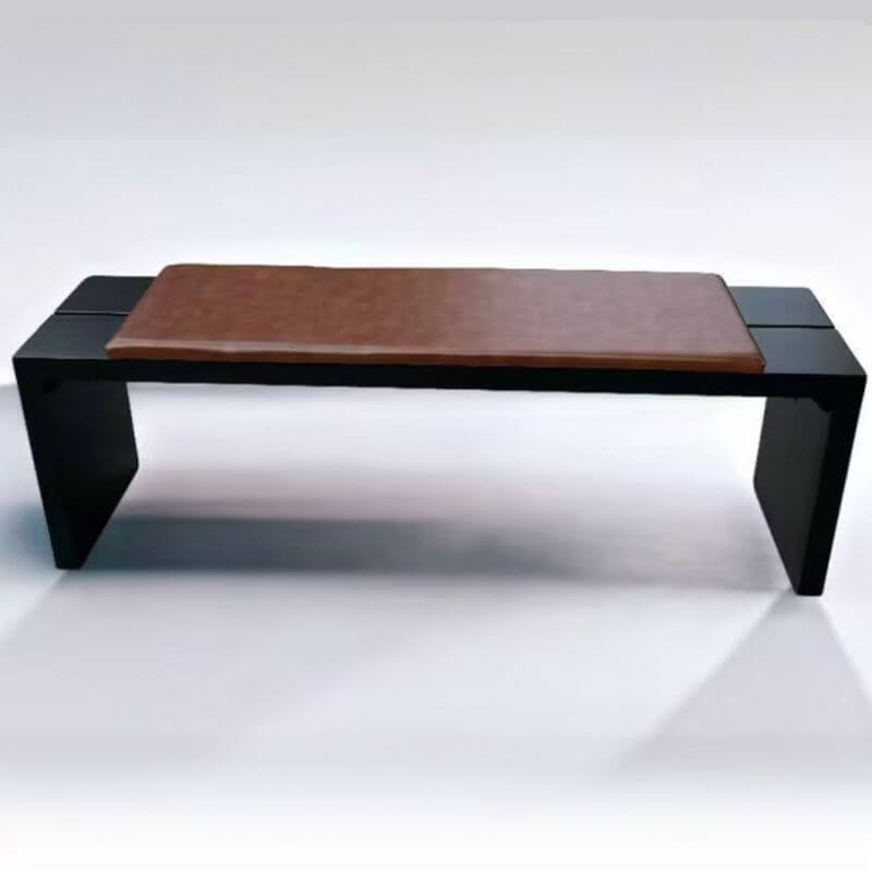 Modern Modular Upholstered Bench with Wood Legs and Leather Cushion