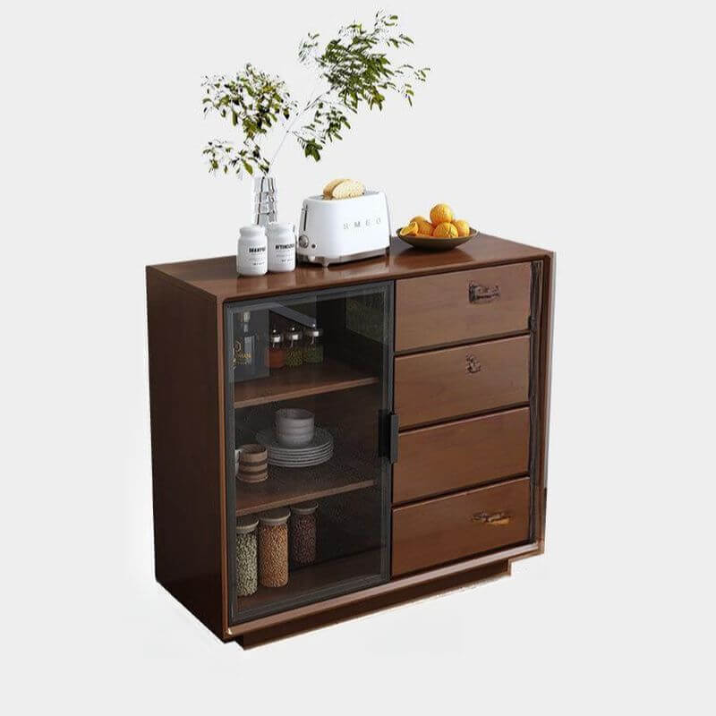 Modern Narrow Sideboard with Glass Cabinet and Press-to-Open Drawers Secondary image