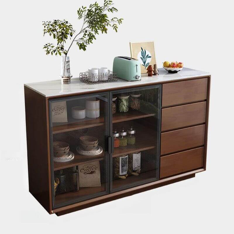 Modern Narrow Sideboard with Glass Cabinet and Press-to-Open Drawers Main Product Image Main image