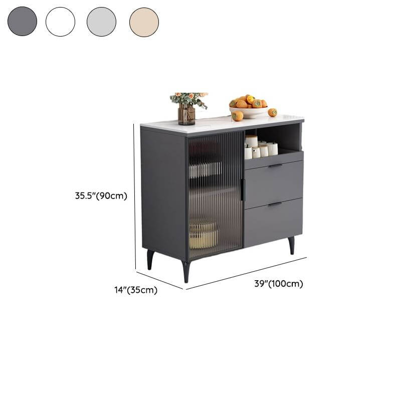 Modern Narrow Sideboard with Ribbed Glass Doors and Stone Top Dimensions