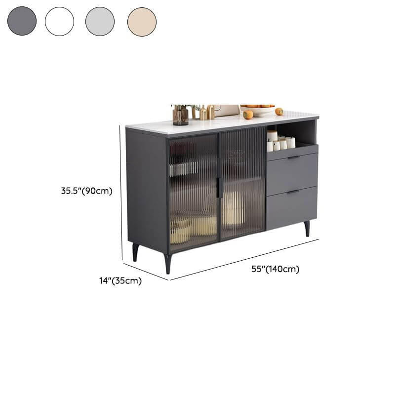 Modern Narrow Sideboard with Ribbed Glass Doors and Stone Top Dimensions
