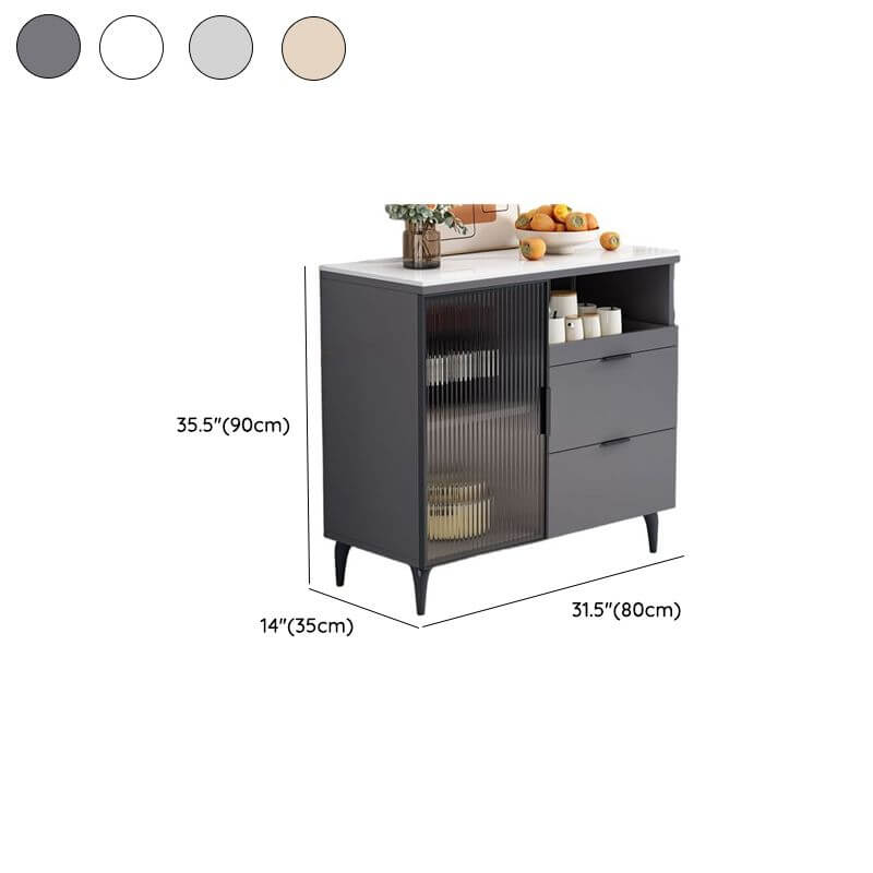 Modern Narrow Sideboard with Ribbed Glass Doors and Stone Top Dimensions