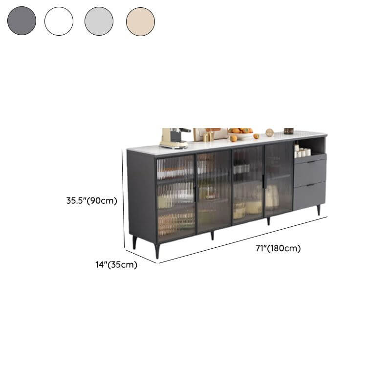 Modern Narrow Sideboard with Ribbed Glass Doors and Stone Top Dimensions
