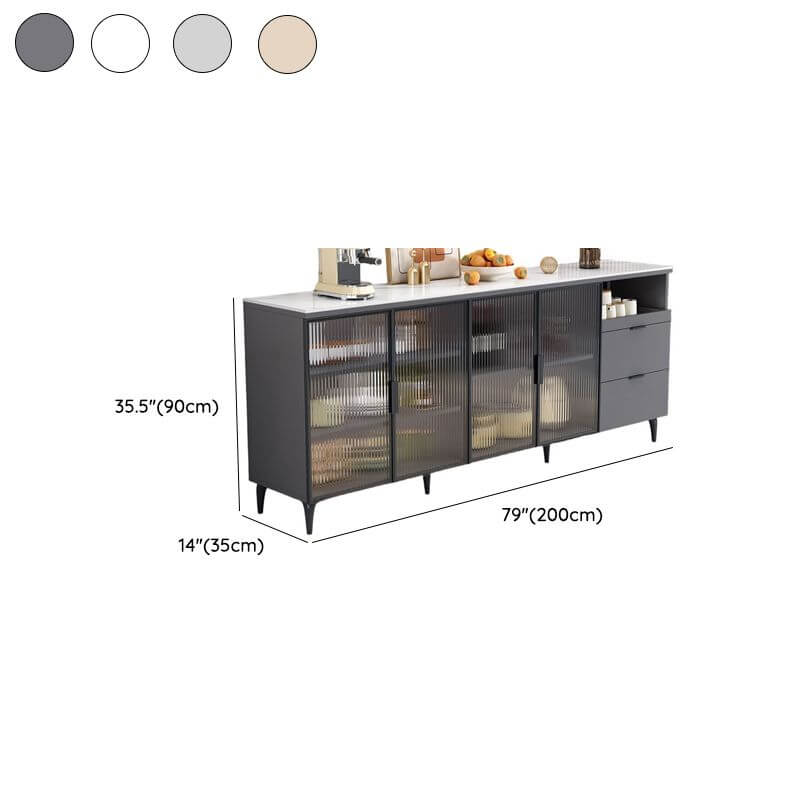 Modern Narrow Sideboard with Ribbed Glass Doors and Stone Top Dimensions