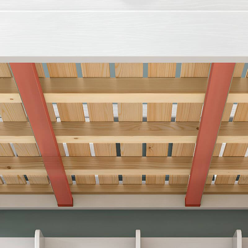 Modern Natural Finish Blue/White Bunk Bed with Storage & Bookshelf