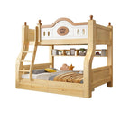Modern Natural Finish Blue/White Bunk Bed with Storage & Bookshelf