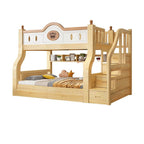 Modern Natural Finish Blue/White Bunk Bed with Storage & Bookshelf