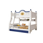 Modern Natural Finish Blue/White Bunk Bed with Storage & Bookshelf