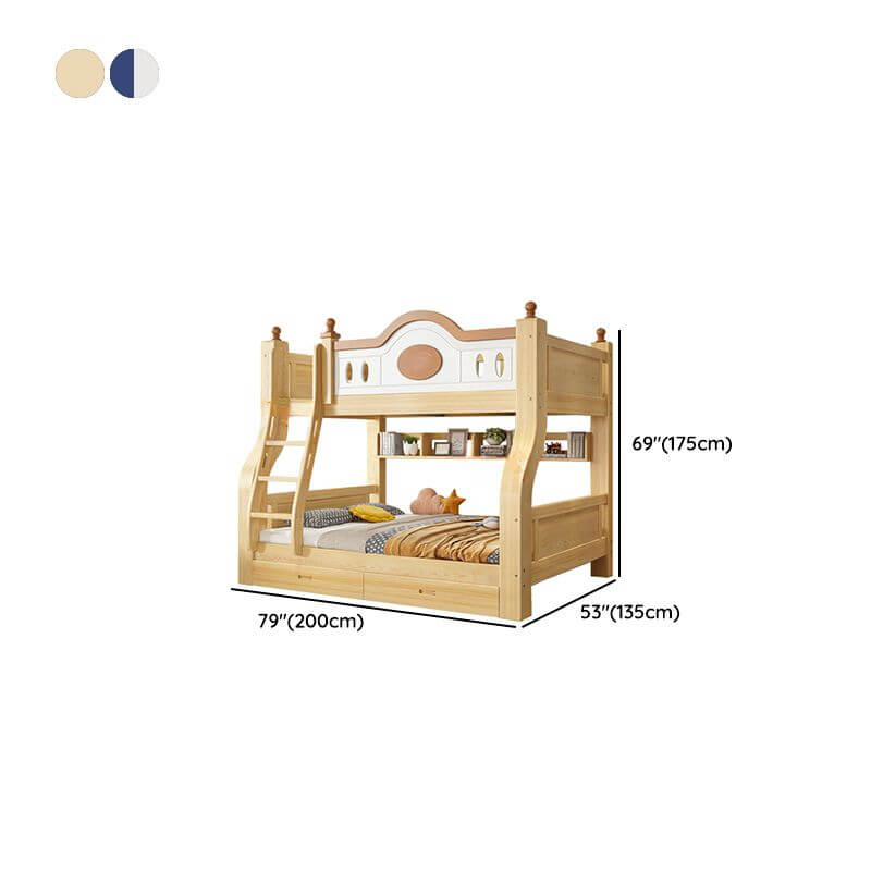 Modern Natural Finish Blue/White Bunk Bed with Storage & Bookshelf Dimensions