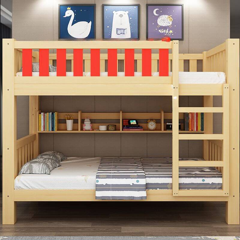 Modern Natural Finish Bunk Bed with Built-In Ladder for Kids