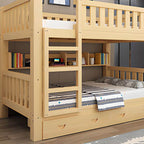 Modern Natural Finish Bunk Bed with Built-In Ladder for Kids