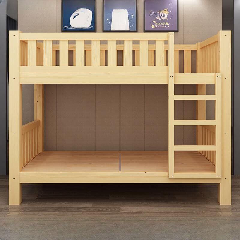 Modern Natural Finish Bunk Bed with Built-In Ladder for Kids