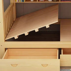 Modern Natural Finish Bunk Bed with Built-In Ladder for Kids