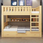 Modern Natural Finish Bunk Bed with Built-In Ladder for Kids
