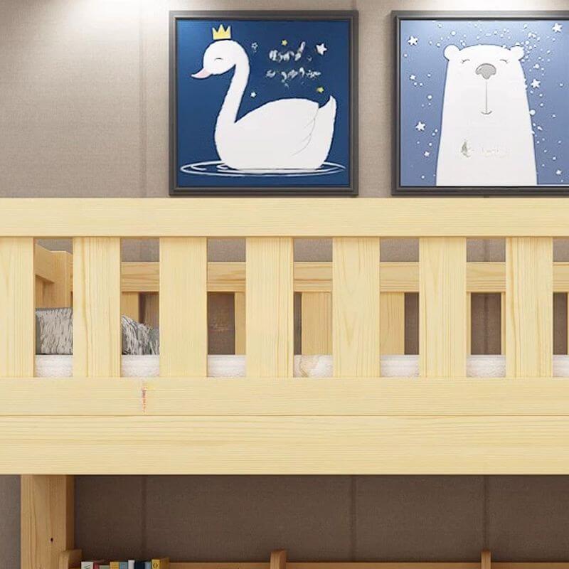 Modern Natural Finish Bunk Bed with Built-In Ladder for Kids