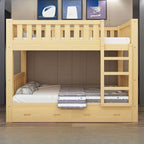 Modern Natural Finish Bunk Bed with Built-In Ladder for Kids