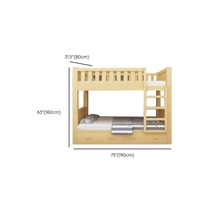 Modern Natural Finish Bunk Bed with Built-In Ladder for Kids Dimensions